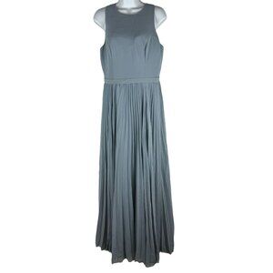 Azazie Long Pleated Blue Dress Size 8 Sleeveless Polyester